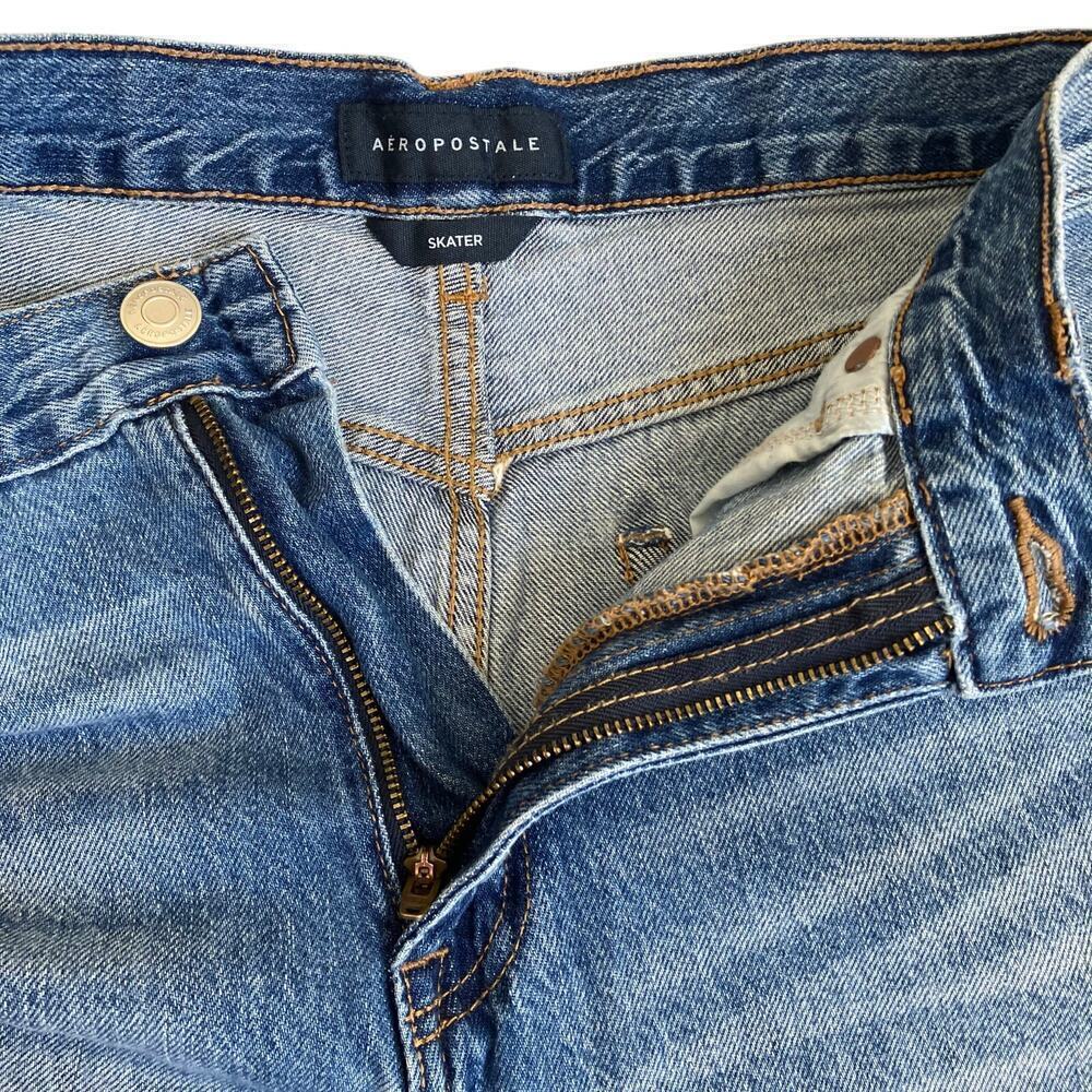 Aeropostale Sz 8 Skater Jeans Relaxed Wide Leg Distressed Ripped Knees Mid Wash - Picture 9 of 16